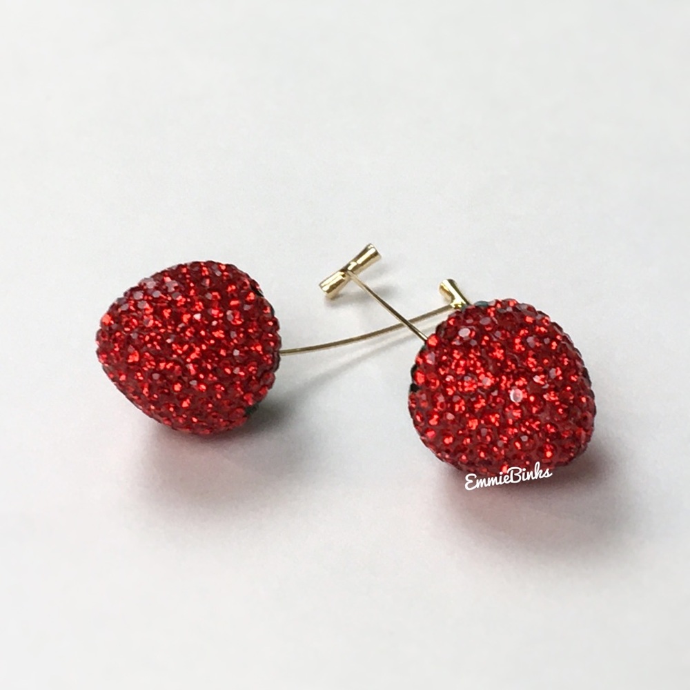 New Free People Strawberry And Stem Fruit Threader Dangle Earrings - Picture 3 of 15